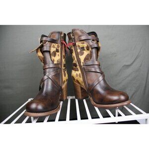 FreeBird By Steven Baker Brown & Leopard Print Leather Ankle Boots Size 8